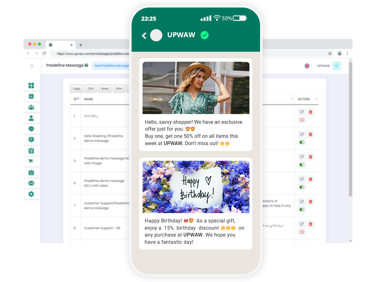 Predefined WhatsApp messages or quick responses